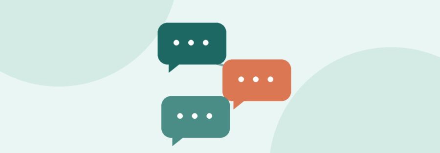 Three linked conversation bubbles representing communication across a multilingual family's languages.